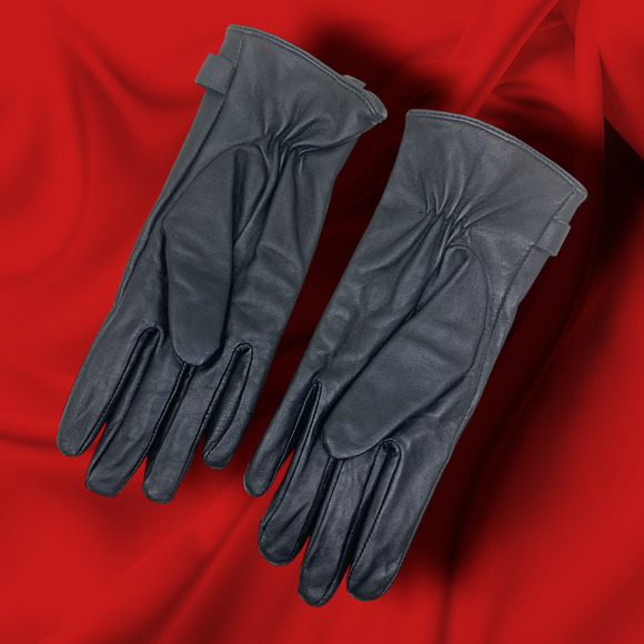 Vintage Y2K Michael Kors Logo Black Leather Driving Length Gloves Sz M Lined - Picture 3 of 4